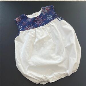 Kids Baby Fireworks Patterned Romper - White Red Blue 4th of July Size 3 mtth